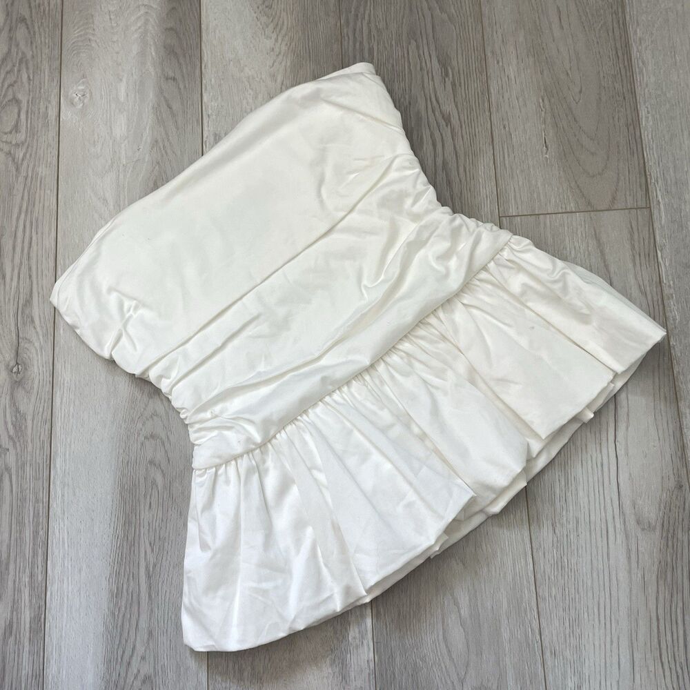 Zara Strapless Top cotton peplum ruche tube womens White small travel minimalist